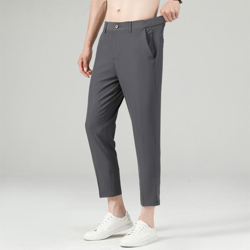 Men's spring and summer new pants men's ice silk breathable trousers men's slim straight drape nine-point casual pants