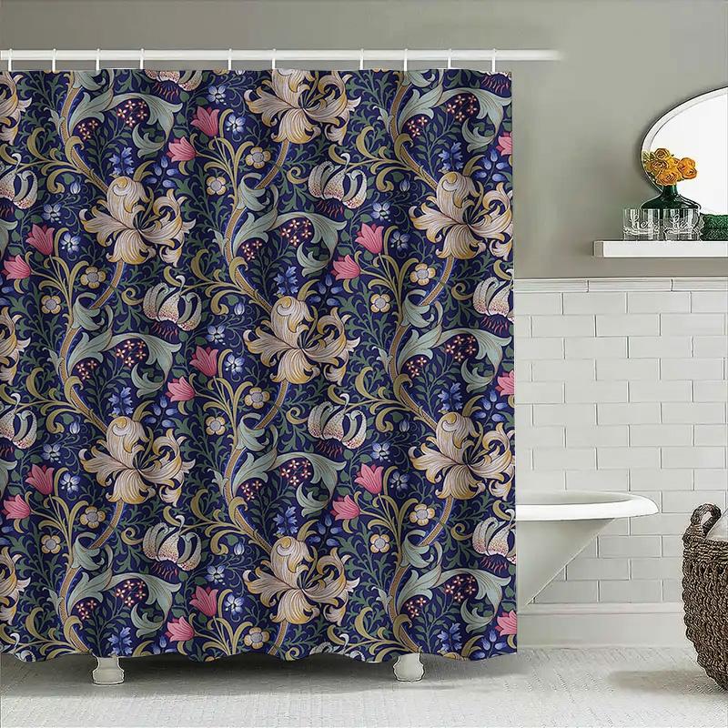 Floral Shower Curtain Blue, Pink White Design For Bathrooms Decor 3D Printed Waterproof Fabric Shower Panels (72X84Inches)