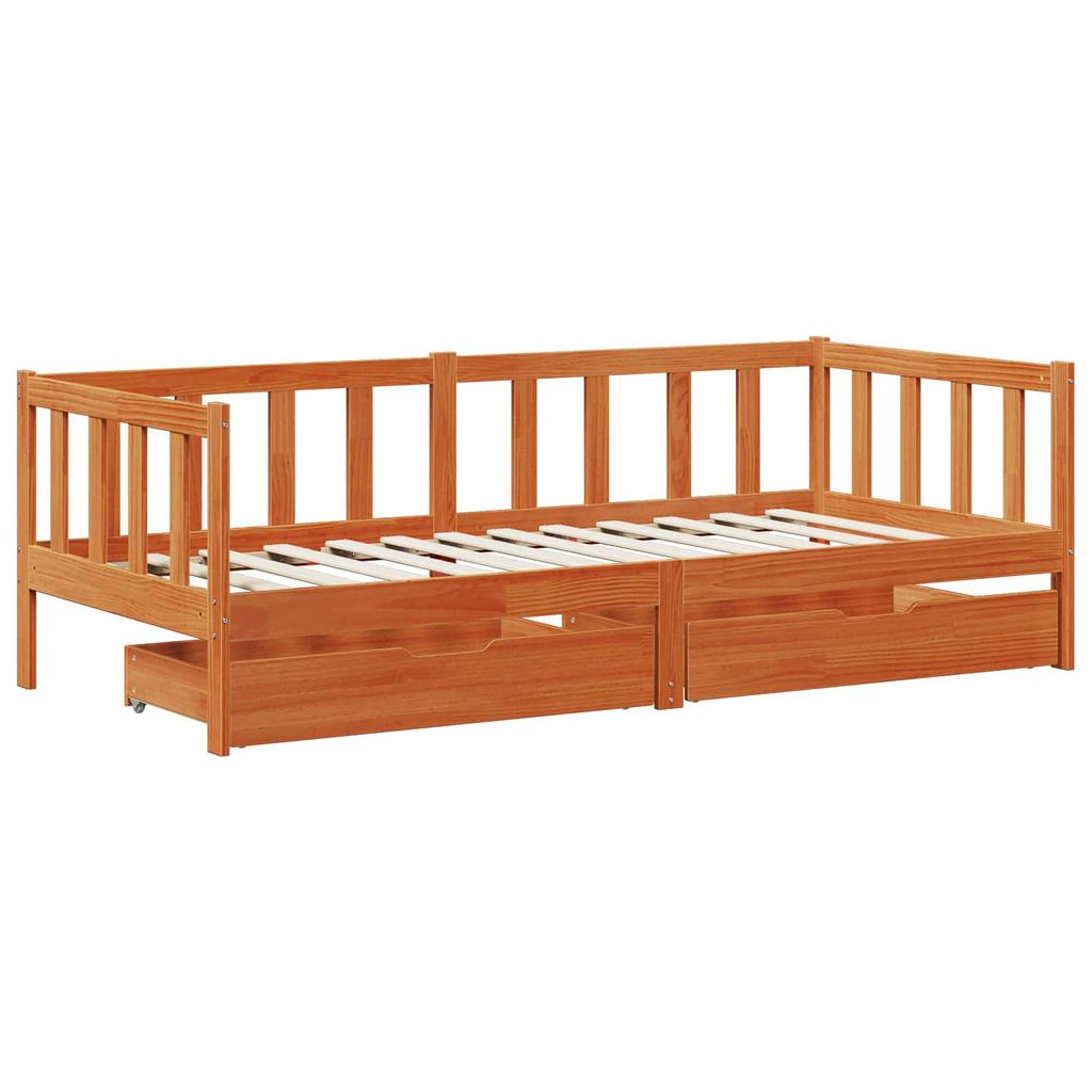 Convertible Daybed with Drawers 3 Pcs Wax Brown Solid Pine Wood