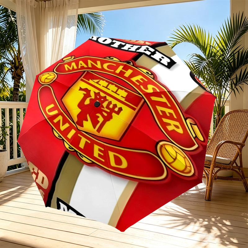 Manchester United F.C Print Automatic Open Close Umbrella, Portable Foldable Umbrella, for Outdoor Commute Camping Trip, Ideal Birthday Gift