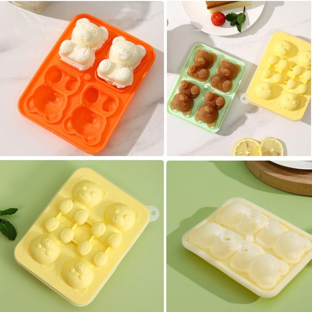 Ice Making Silicone Model 4 Grid Ice Box Durable 3D Bear Shape Mold  Summer