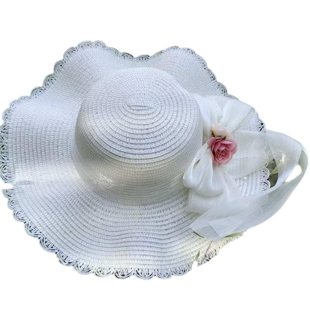 Cappello di Paglia Estivo da Sole per Donna con Design in Pizzo e Motivo Floreale Perfetto per Spiaggia e Attività all'Aperto