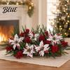 Red Petal Holiday Floral Decor Christmas Artificial Flowers, Faux Poinsettia Stems with Berries & Maintenance Free Seasonal Plants Pine Branches,