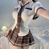 Sexy lingerie JK sexy student uniform dead library water temptation short skirt with pleated skirt plaid college style suit