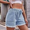 Women Stretch Denim Shorts Ripped Frayed Hem Cowgirl Shorts