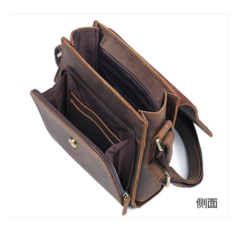 Vintage Fashi Genuine Leather Men Shoulder Bags Leather Messenger Bags Men Crossbody Bag Casual Bag Cowboy Style Brown Medium