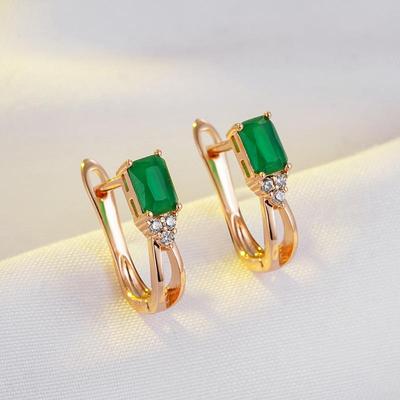 Quadratische smaragdgrüne Zirkon-Ohrringe für Damen, goldfarben, exquisiter französischer Schmuck