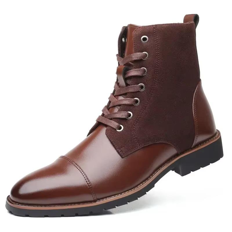 New Designer Fashion Casual Boots for Men Big Size Solid Color Lace Autumn Winter Ankle Boots Male Designer Leather Shoes Male