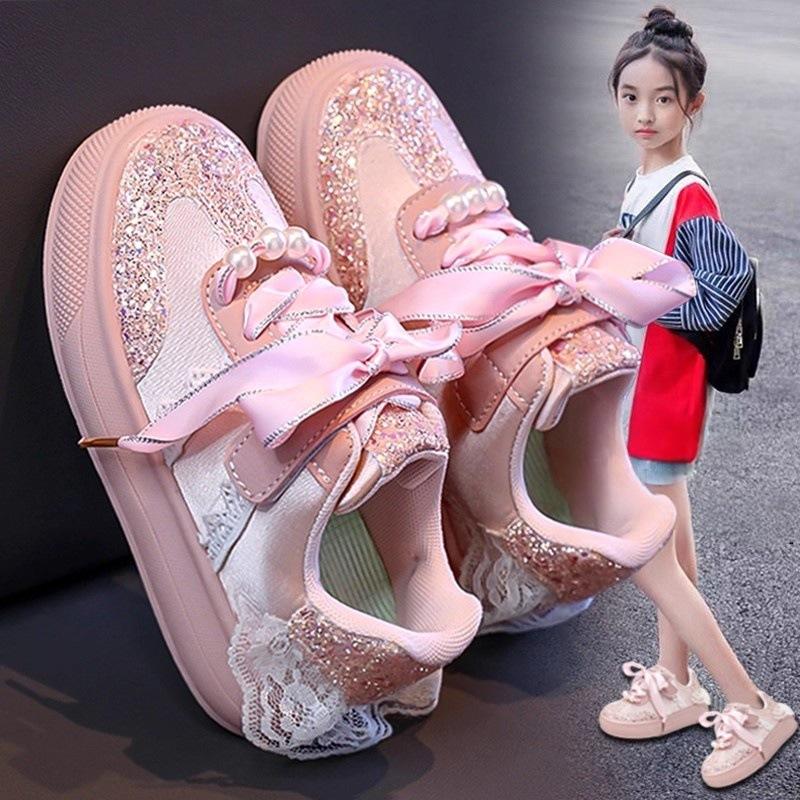 Lace Girls Shoes Autumn Winter New Kids Sneakers Soft‑Sole Board Shoes for Students