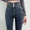 Women's high-waisted jeans, warm and thin pants in winter, pencil pants, tight belly and long pants