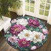 Vintage Peony Floral Round Rug Non-Slip Machine Washable Floor Mat 2D Flat Soft Area Rug for Bedroom Home Decor Gift