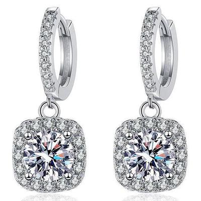 Moissanite Pendant Earrings for 1 Carat Moissanite Lab 18K White Gold Plated Over 925 Silver Ear Jewelry Women, Diamond, Grown, Silver, Studs, Gifts.