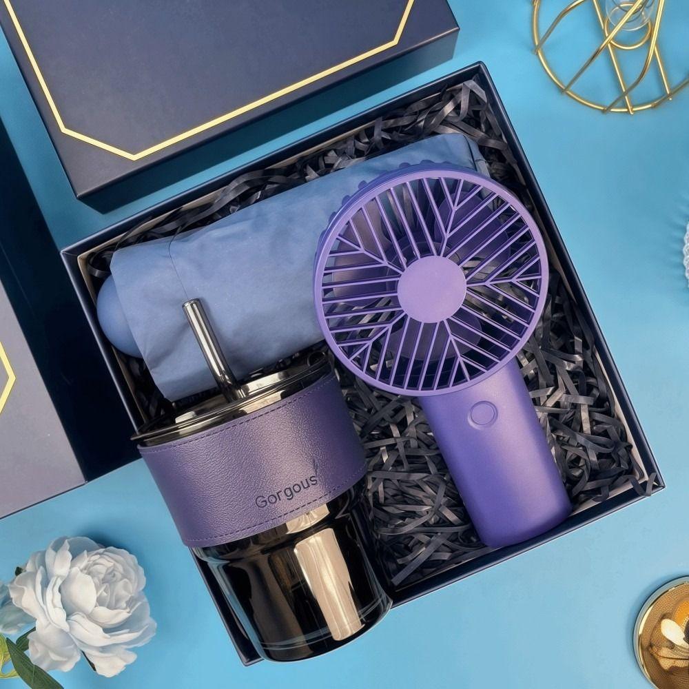3IN1 Souvenir Gift Set Stylish Design with Paper Bag Practical Gift Sets Luxury Fan/Towel/Cup Gift Box Set Personalized Gifts
