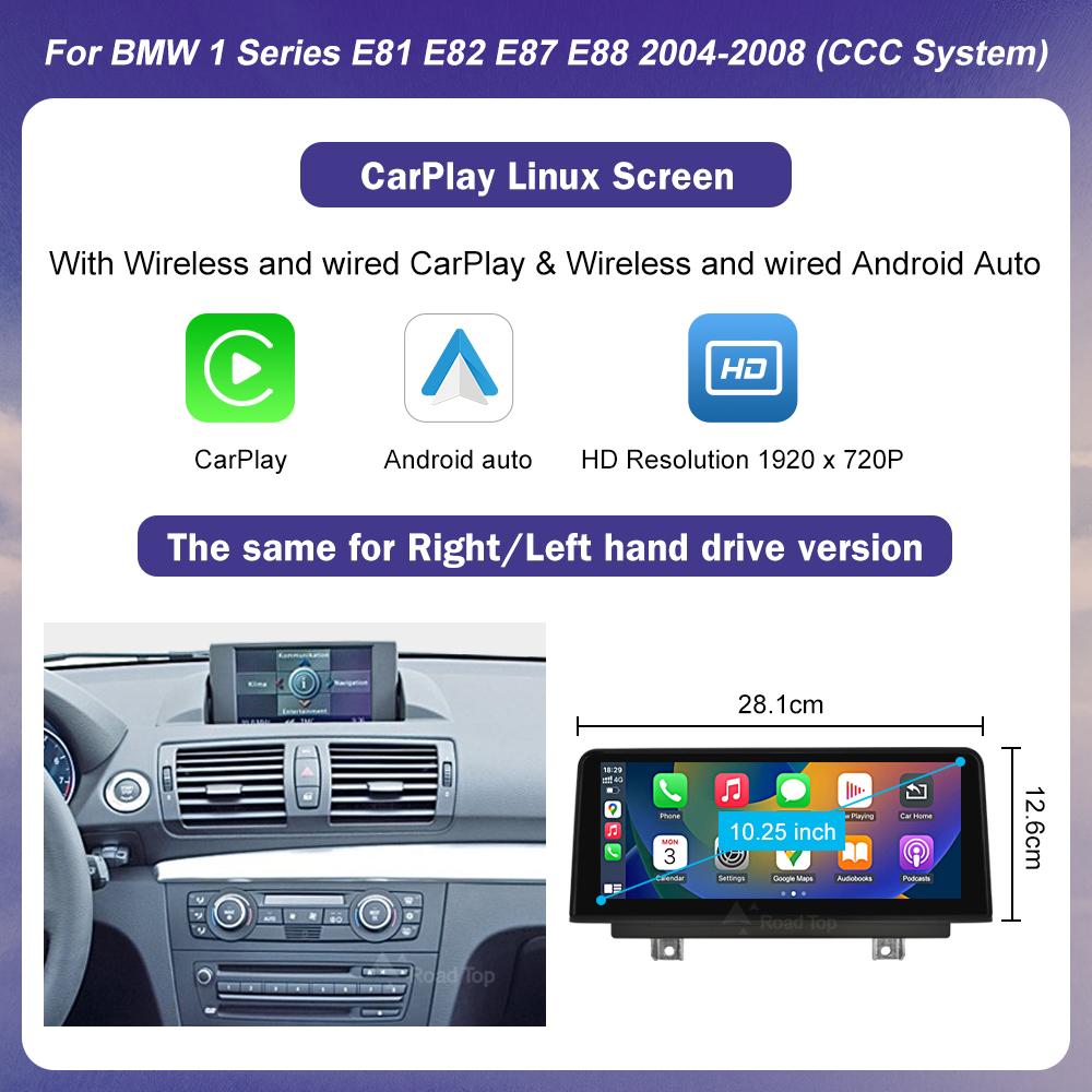 10.25 Wireless CarPlay Android Auto Car Multimedia Touch Screen For BMW 1 Series E81 E82 E87 E88 CCC/CIC System Rear Camera 10.25 CCC system