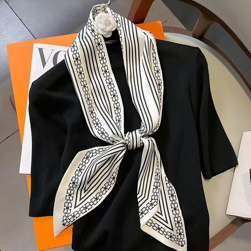 Modische Streifen Haarband Schal Damen Krawatte Tasche Schals Satin Seide Dünne Kopftücher Damen Kleiner Langer Schal Seidenschal Neu