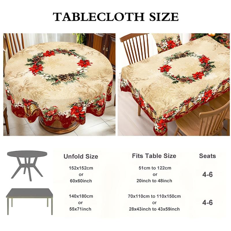 Vintage Christmas Tablecloth Poinsettia Bell Table Cover Christmas Decorations for Home 2026 Xmas Gifts Navidad Noel New Year