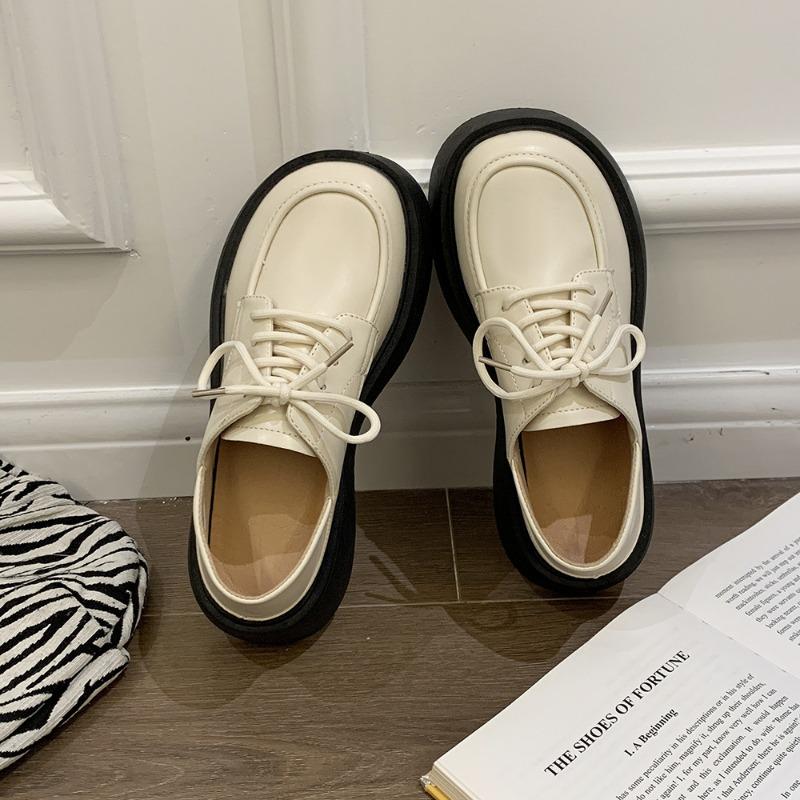 Small leather shoes women's new spring and summer student big head retro black straps thick sole heightening single shoes