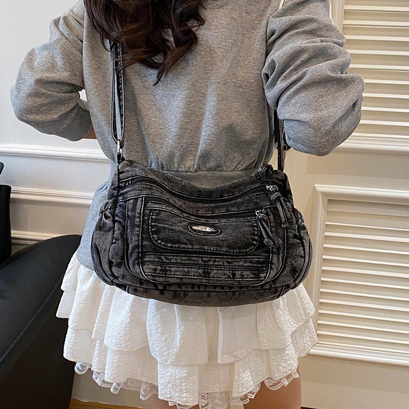 Schultertasche mit großer Kapazität Damen Denim Umhängetasche Mamatasche
