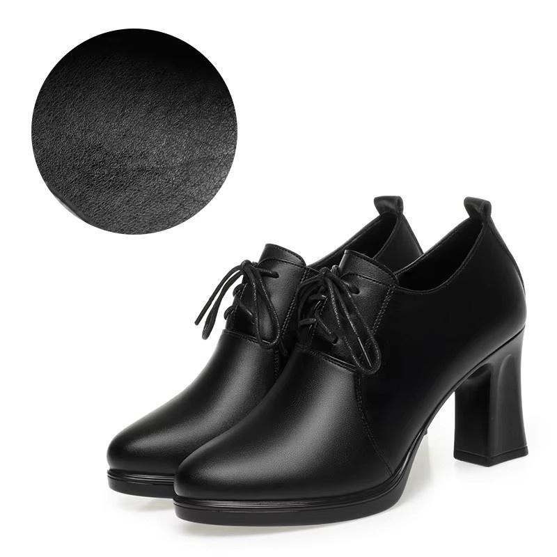 6cm 8cm Deep Mouth Elegant Office Ladies Med Block Heels Shoes Women Oxfords 2025 Spring Trend Soft Leather Shoes Platform