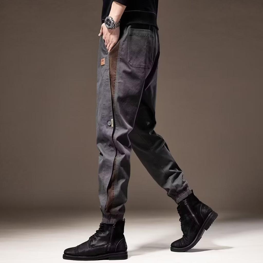 Tooling Pants Men's Summer Trendy Brand Thin Loose Versatile Tied Feet Contrasting Color Men's Casual Pants