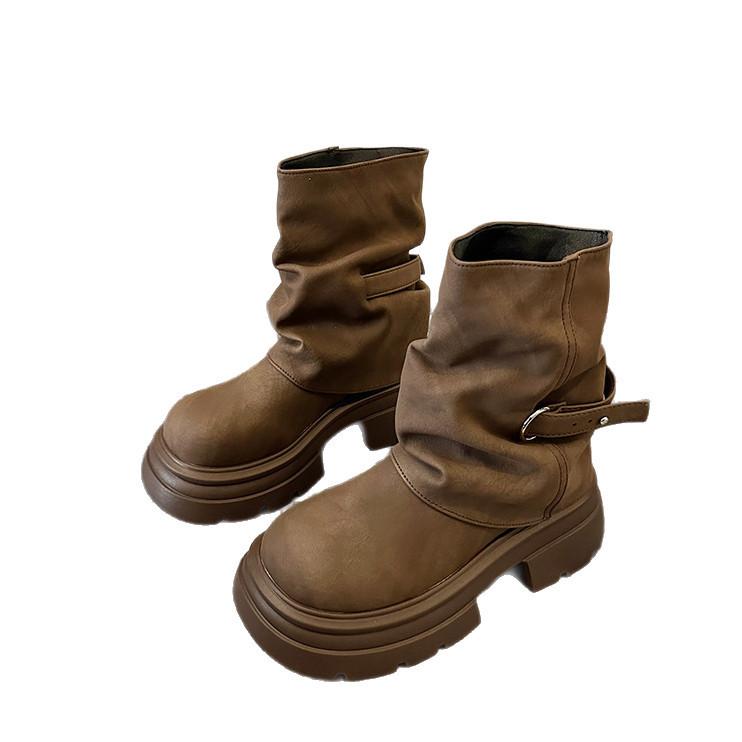 Leather Martin boots women's 2025 autumn new pants boots thick-soled explosive short boots Maillard stacked thin boots
