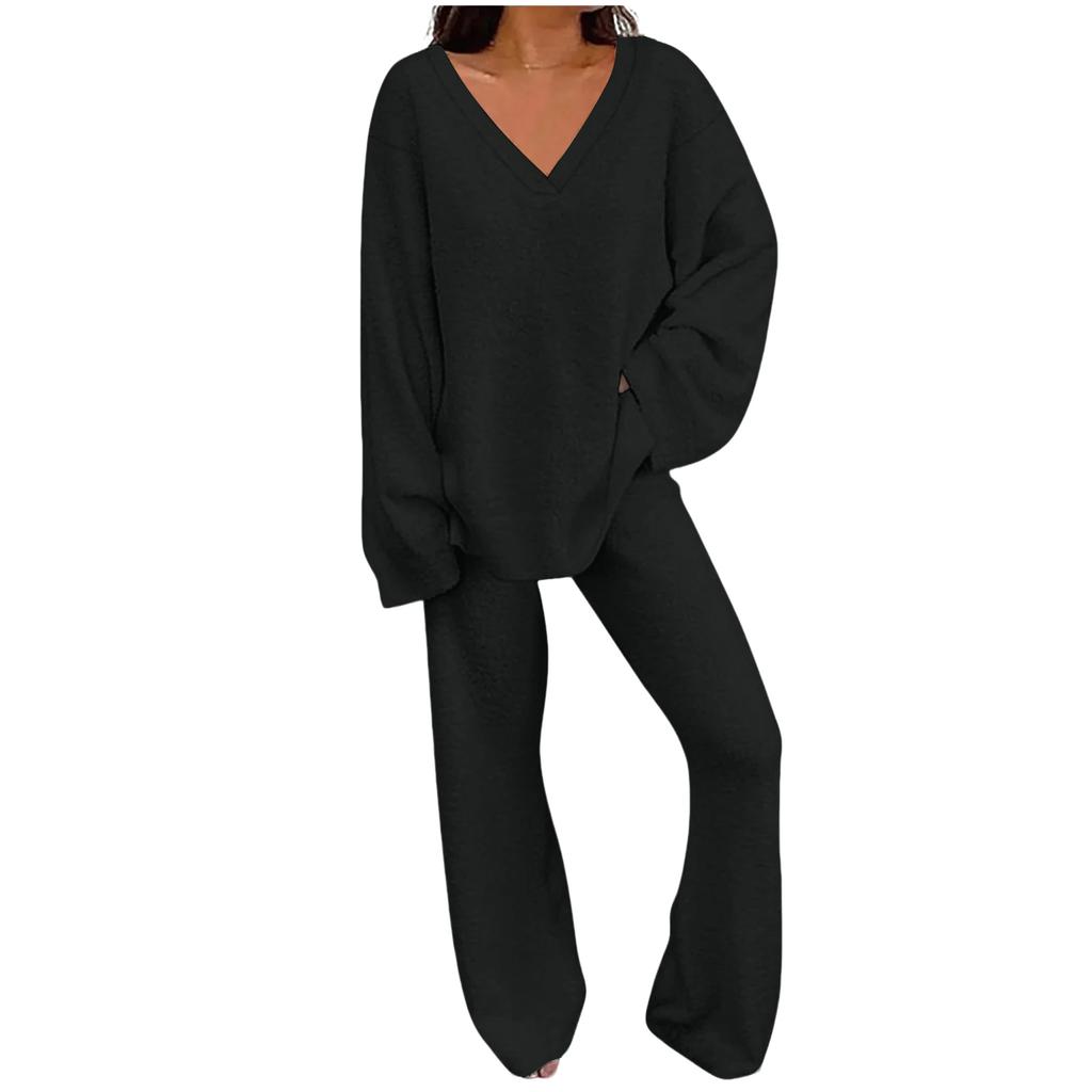 Women's Casual Fashion Comfortable Tops And Pants Home Warm Pajamas Set