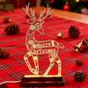 Metal Lighted Christmas Deer Decoration Light Up Reindeer Figurine with Wooden Base for Indoor Outdoor Home Yard Tabletop Decor