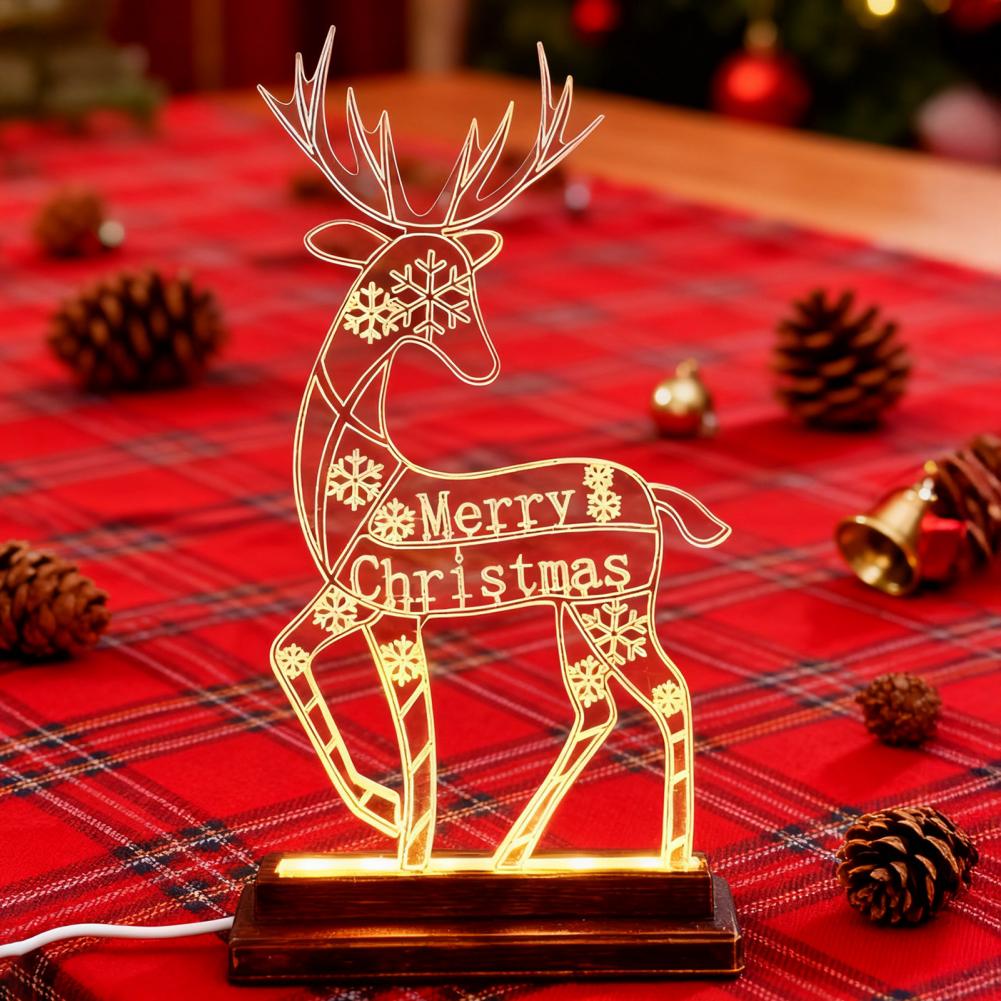 Metal Lighted Christmas Deer Decoration Light Up Reindeer Figurine with Wooden Base for Indoor Outdoor Home Yard Tabletop Decor