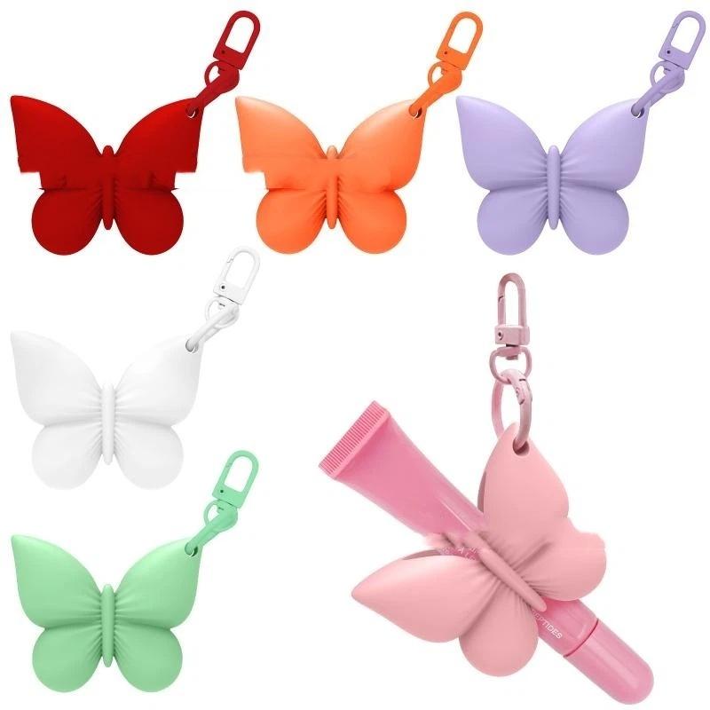 Silicone Butterfly Shaped Lip Balm Holder Keychain Cute Design Multiple Colors Perfect For Handbag Backpack Daily Travel Use