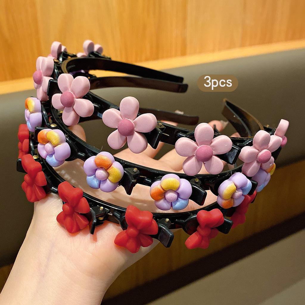 3 Cute Children's Braided Hair Hoops Cartoon Hairpin Headflowers Suitable for Daily Use