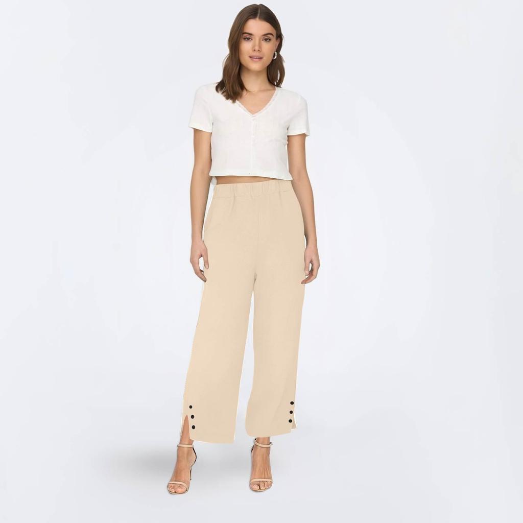 Women's Fashion Casual Pants Solid Color Straight Pants Elastic Waist Pants With Pockets