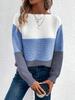 Autumn and winter crew neck splicing versatile striped sweater women's lazy style top loose large size pullover knitted sweater