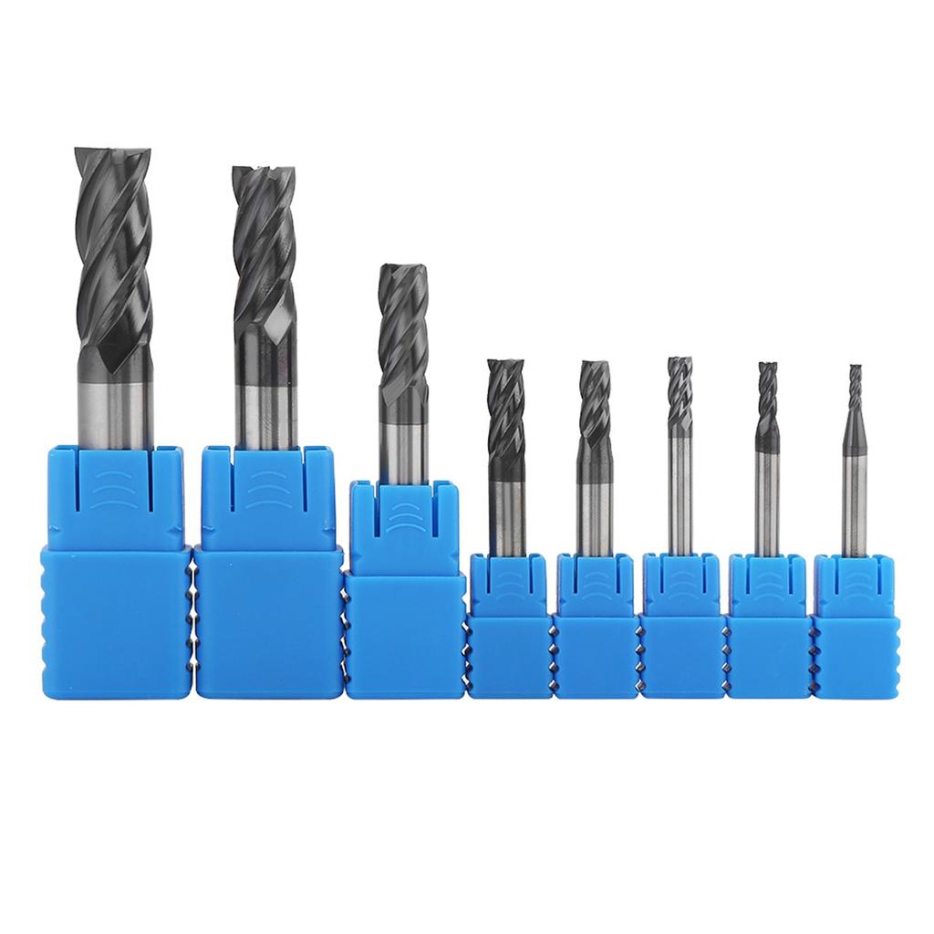 8pcs 212mm 4 Flutes Carbide End Mill Set Tungsten Steel Milling Cutter Tool Kit