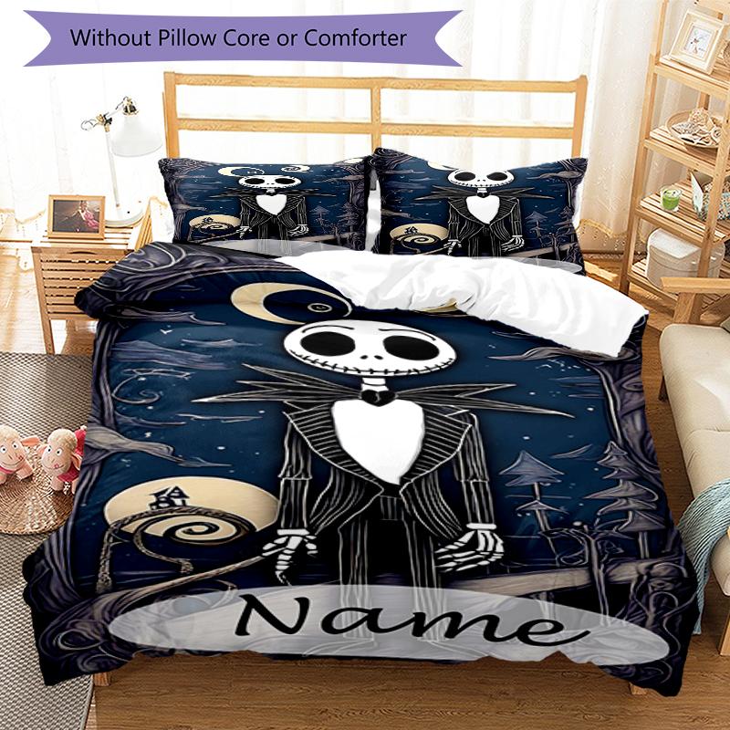 3pcs Custom Name The Nightmare Before Christmas Bedding Set Duvet Cover Closure Includes 1 Duvet Cover & 2 Pillowcases, Soft and Comfortable for All S