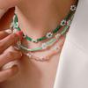 Korean Elegant Handmade Beaded Colorful Natural Stone Floral Necklace