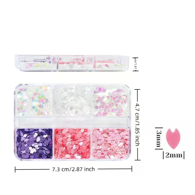 6 Grids Shining Flower Petal Chip Nail Sequins Cherry Blossoms Glitter Stickers Spring Holographic Decor Flakes Colorful Decor