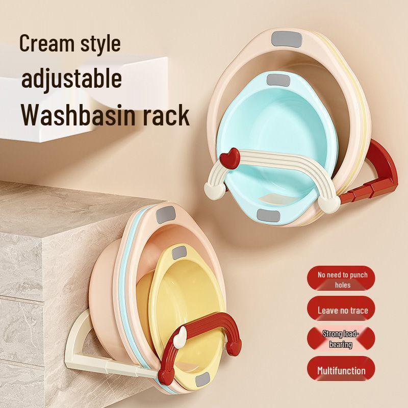 Retractable Suction Cup Basin Rack: No-Drill Wall Mount Bathroom Storage Shelf and Draining Foot Basin Holder
