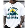 European Sizes Unisex's Funny Mountain & "Lives Better In the Mountains" Print T-Shirt Breathable Short Sleeve Round Neck Tee Suitable