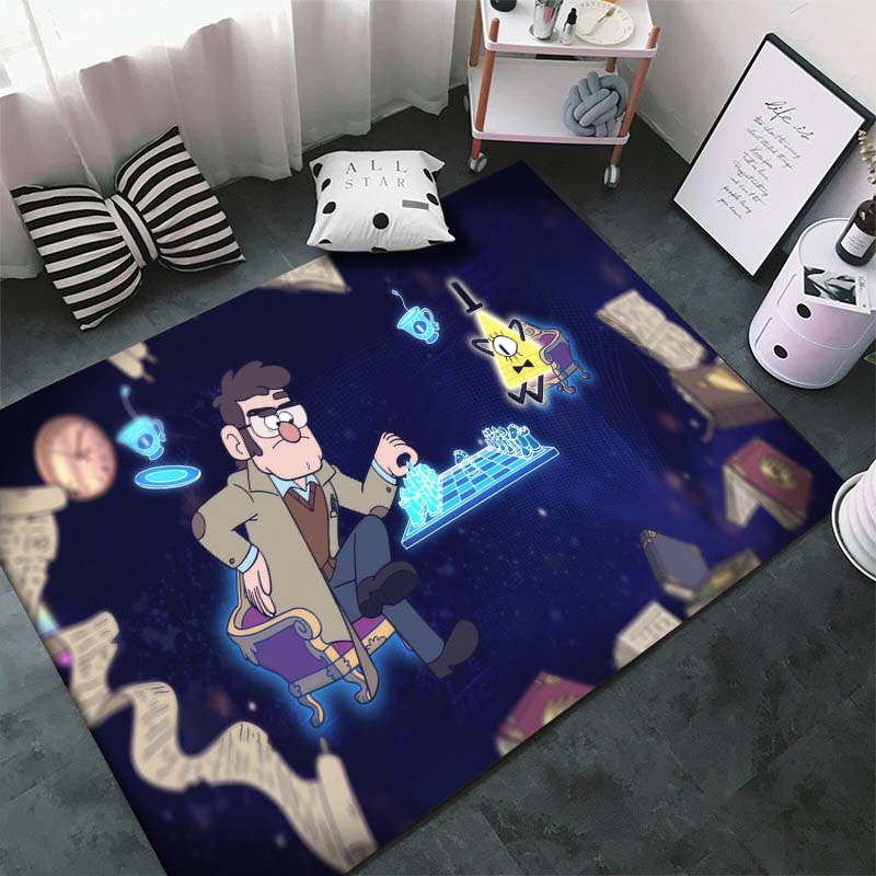 Gravity-Falls Cartoon Pattern Room Carpet Rug for Home Living Room Bedroom Sofa Decor Kids Play Area Rug Non-slip Floor Mat Gift