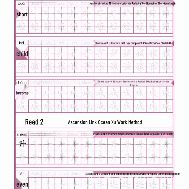 Chinese Character Practice Copybook for Grades 1-3: First & Second Semester Tracing Workbook