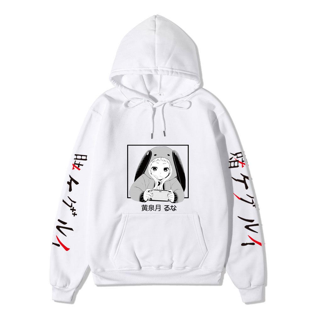 Kakegurui Runa Yomozuki Hoodie Unisex Fleece Sweatshirt Black White Anime Portrait Japanese Text Sleeve Autumn Winter Pullover