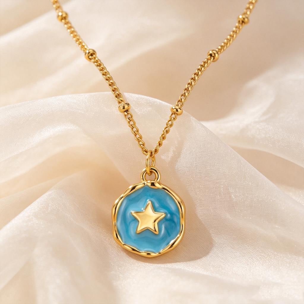 Geometric Irregular Colorful Enamel Pendant Necklace for Women Stainless Steel Heart Moon Star Charm Necklace Dainty Jewelry