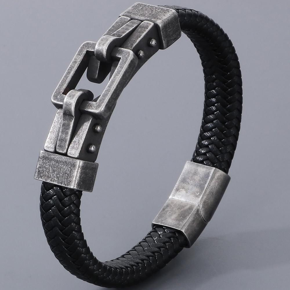 Handmade Braided Leather Wrap Man Bracelet Gold Color Stainless Steel Men's Bracelets with Magnet Clasp Birthday Party Gifts