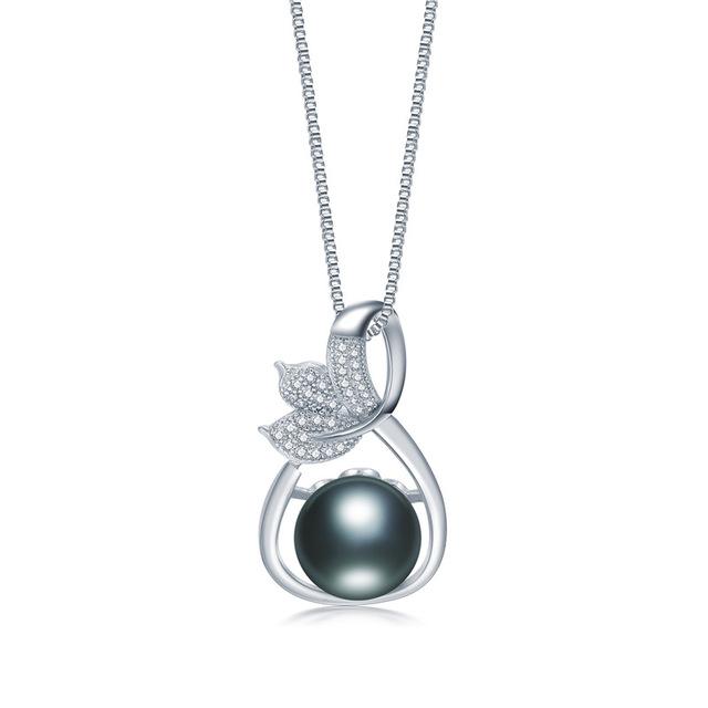 HENGSHENG Hot Selling Natural Pearl S925 Sterling Silver Zircon Leaf Pendant Necklace Natural Freshwater Pearl Pendant For Lady
