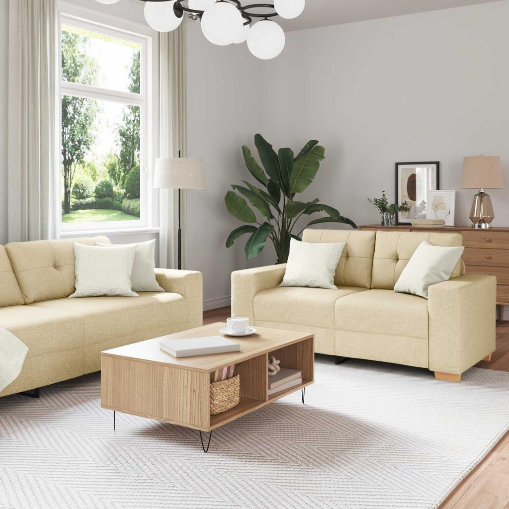 2 Piece Cream Fabric Sofa Set with Cushions