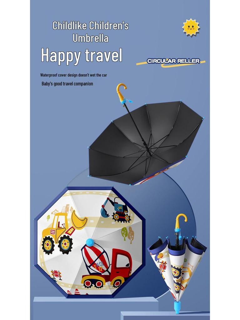 Kids' Cute Cartoon Umbrella - Rounded Corners, Dual-Use for Sun & Rain, Super Light Long Handle.