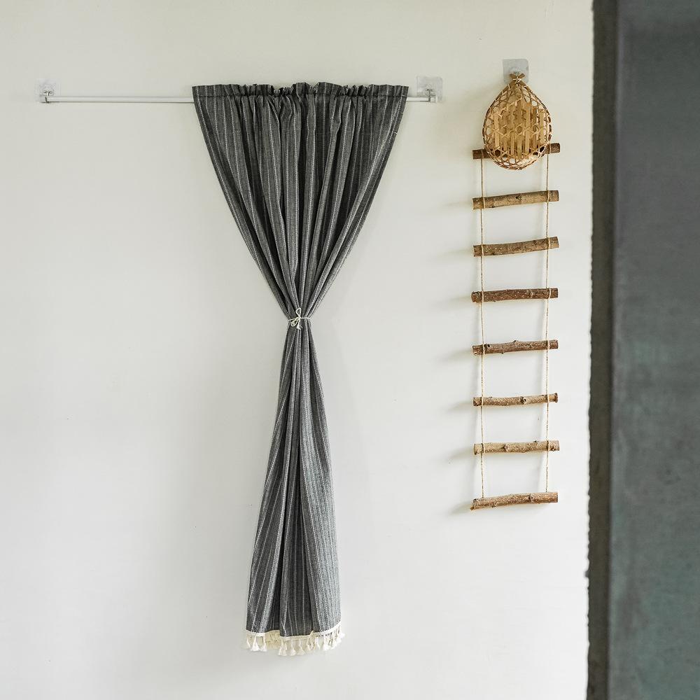 Punch-free Partition Curtain Striped Cotton and Linen Fabric Hanging Curtain Household Door Curtain Kitchen Coffee Half Curtain