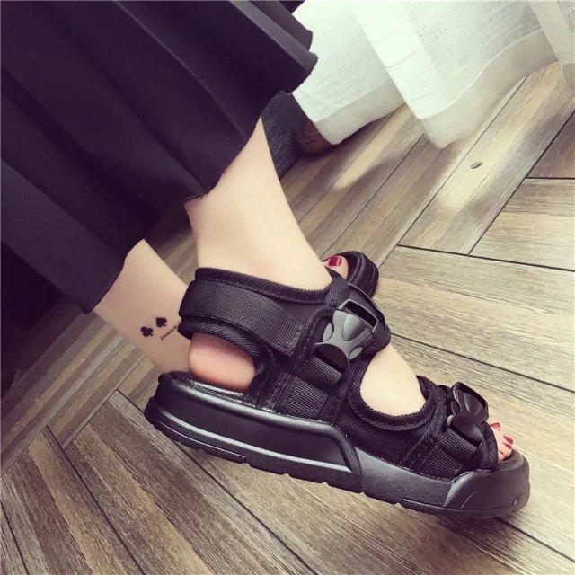 Korean Ulzzang Platform Sandals Women's Harajuku Versatile Couple Beach Shoes Flat Large Size