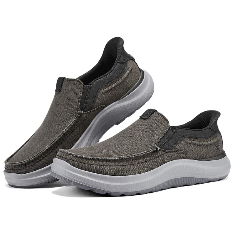 Skechers Fashionable Personality Trendy Versatile Low-Top Walking Shoes Men sneaker Black Gray 205604-BLK