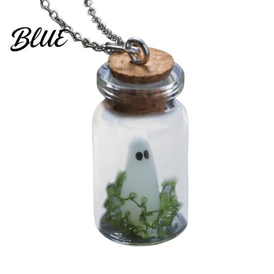 Halloween Ghost Necklace Glow-in-the-Dark In Bottle Pendant And Charm Earrings